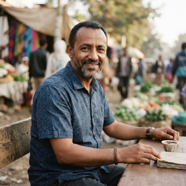 Portrait of a smiling man outdoors in his home town.